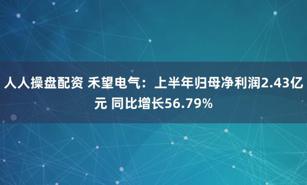 人人操盘配资 禾望电气：上半年归母净利润2.43亿元 同比增长56.79%